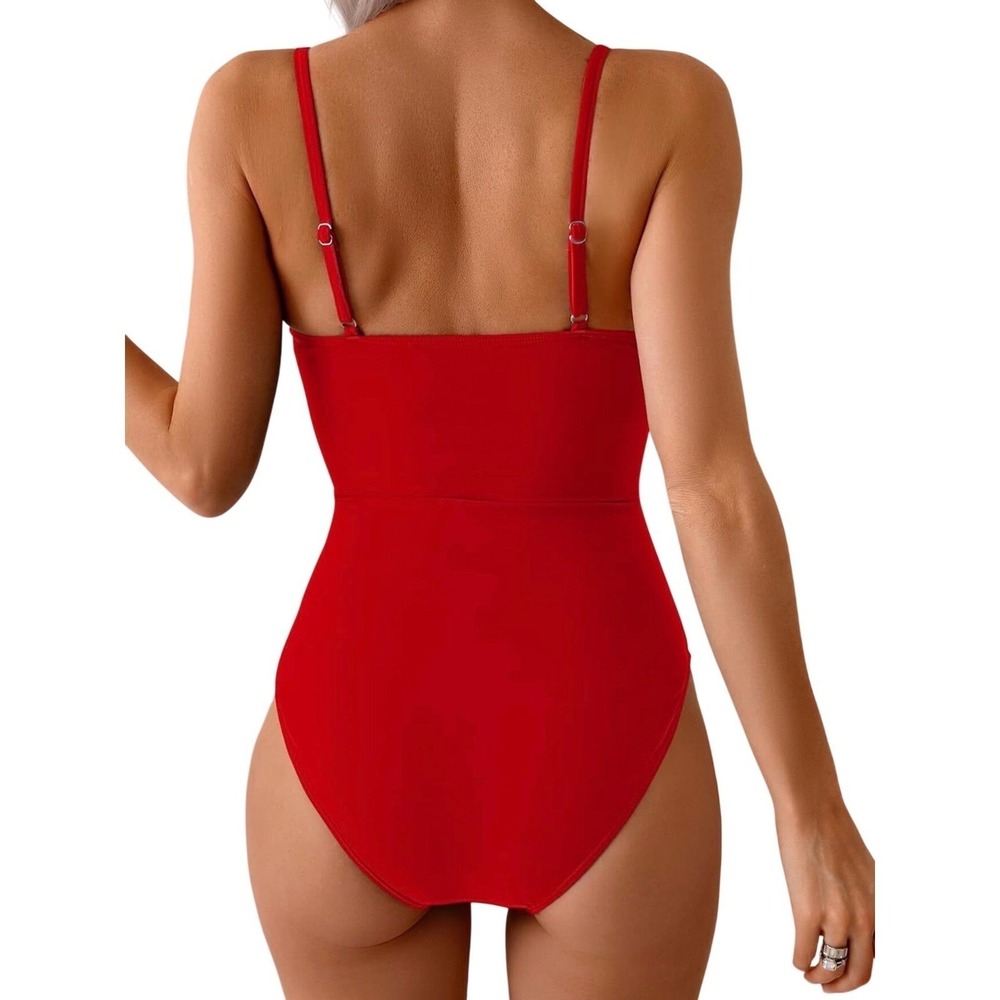 Eomenie Womens Red Cutout One Piece Swimsuit Gold Ring Hardware Size S New